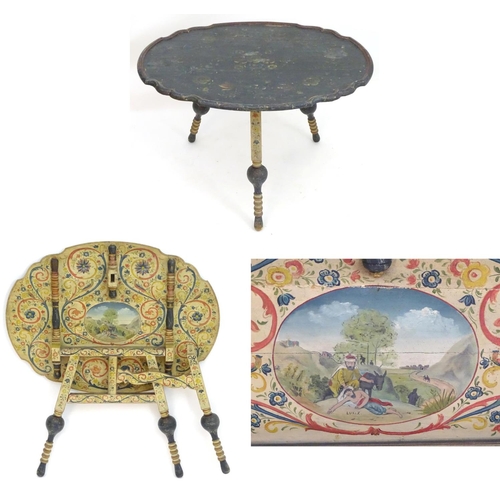 2205 - A 19thC Dutch folding table, having painted decoration and a depiction of the Parable of the Good Sa... 