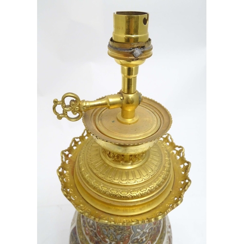 2260 - An early 20thC Satsuma vase table light, with ornate gilt base and light fitting, 20 1/2