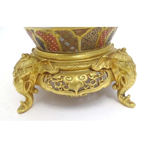 2260 - An early 20thC Satsuma vase table light, with ornate gilt base and light fitting, 20 1/2