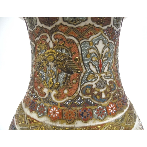 2260 - An early 20thC Satsuma vase table light, with ornate gilt base and light fitting, 20 1/2