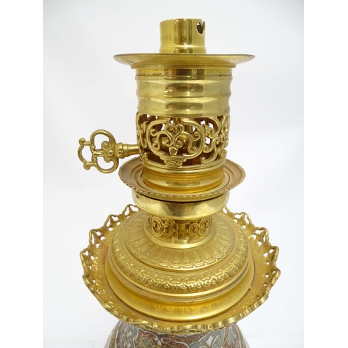 2260 - An early 20thC Satsuma vase table light, with ornate gilt base and light fitting, 20 1/2