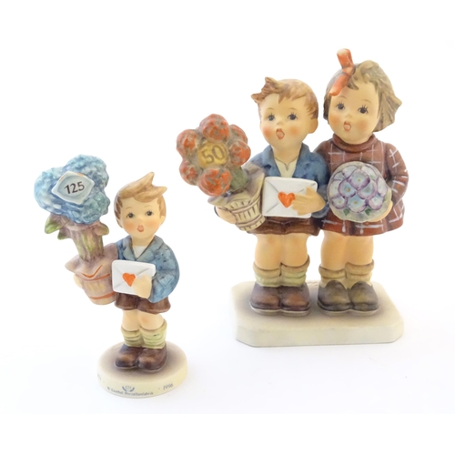 129 - Two anniversary Hummel / Goebel figures comprising The Love Lives On, 50th anniversary, no. 416, and... 