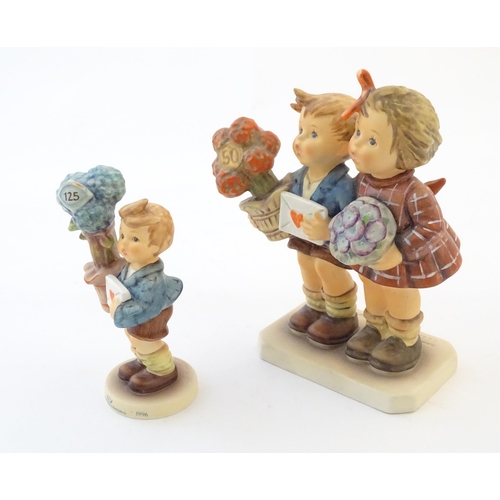 129 - Two anniversary Hummel / Goebel figures comprising The Love Lives On, 50th anniversary, no. 416, and... 