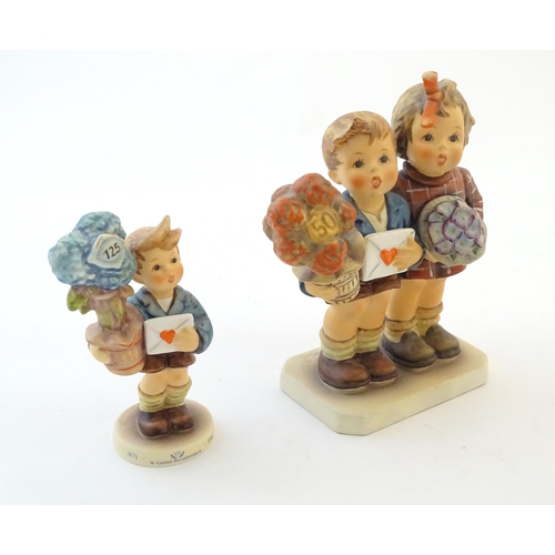 129 - Two anniversary Hummel / Goebel figures comprising The Love Lives On, 50th anniversary, no. 416, and... 