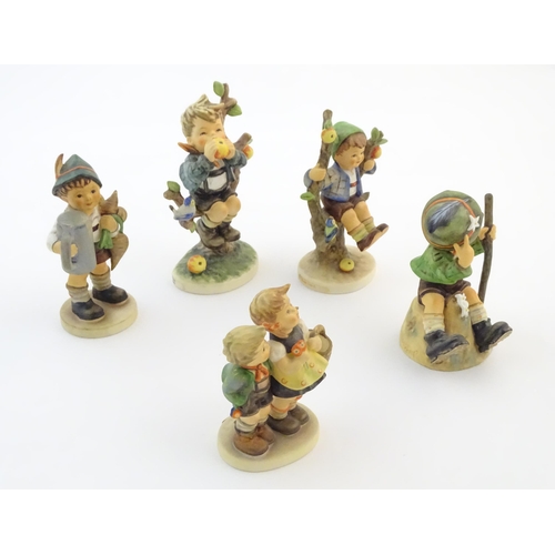 136 - Five Hummel / Goebel figures comprising For Father, no. 87, Mountaineer, no. 315, An Apple a Day, no... 