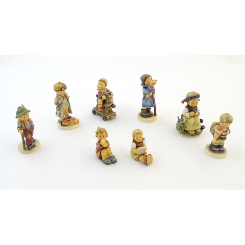 140 - Eight Hummel / Goebel figure comprising Hear Ye, Hear Ye, no. 15, signed and dated by hand under, Do... 