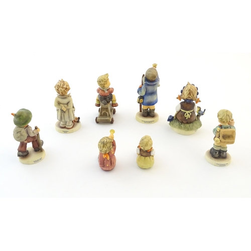 140 - Eight Hummel / Goebel figure comprising Hear Ye, Hear Ye, no. 15, signed and dated by hand under, Do... 