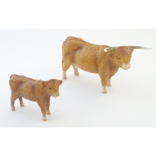 146 - A John Beswick model of a Highland cow, together with a John Beswick Highland calf. Marked under. La... 