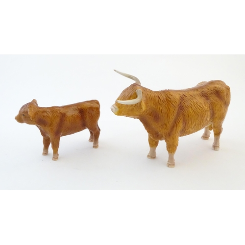 146 - A John Beswick model of a Highland cow, together with a John Beswick Highland calf. Marked under. La... 