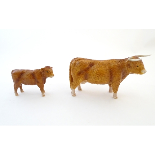 146 - A John Beswick model of a Highland cow, together with a John Beswick Highland calf. Marked under. La... 