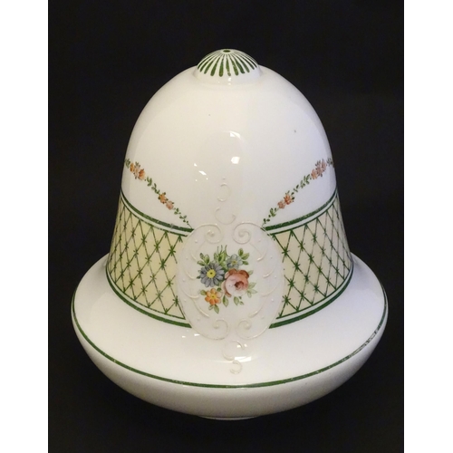 292 - A Victorian milk glass shade of bell / acorn form with hand pained decoration. Approx. 9 1/2