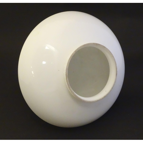 292 - A Victorian milk glass shade of bell / acorn form with hand pained decoration. Approx. 9 1/2