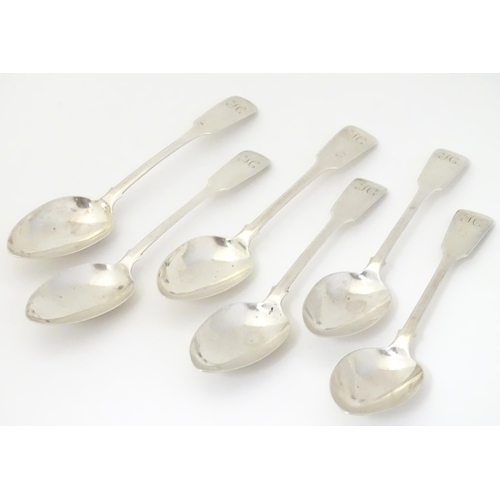 316 - A set of 6 silver fiddle pattern dessert spoons hallmarked