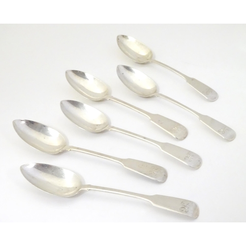 316 - A set of 6 silver fiddle pattern dessert spoons hallmarked