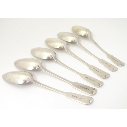 316 - A set of 6 silver fiddle pattern dessert spoons hallmarked