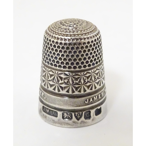 327 - A silver thimble hallmarked Chester 1928 James Walker Ltd. Approx 1