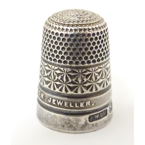 327 - A silver thimble hallmarked Chester 1928 James Walker Ltd. Approx 1