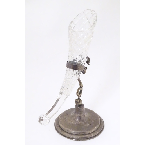 329 - A Victorian cut glass epergne flute on silver stand with scrolling stem and circular foot, hallmarke... 