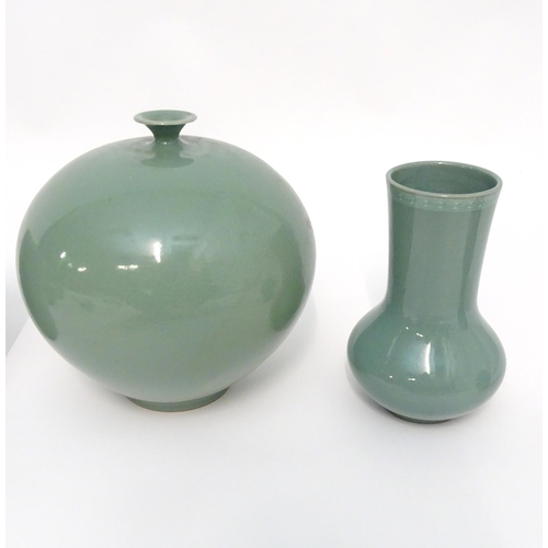 52 - A large quantity of Oriental ceramic wares with a celadon style glaze, to include a globular vase, t... 