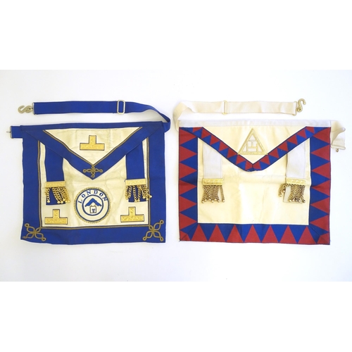 1186 - A quantity of local interest Masonic / Freemasons regalia, to include aprons, collar with pendant, a... 