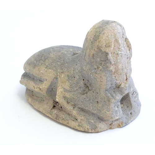 1210 - An Egyptian carved stone scarab sphinx seal. Approx. 2 1/2