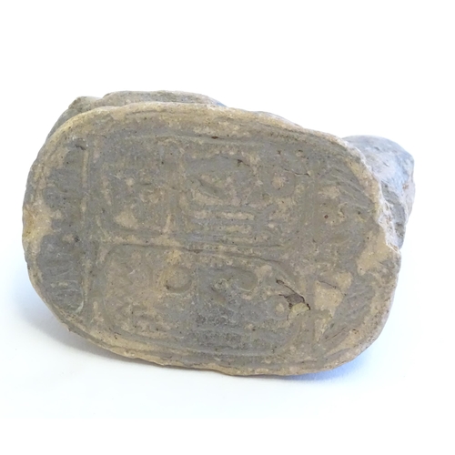 1210 - An Egyptian carved stone scarab sphinx seal. Approx. 2 1/2