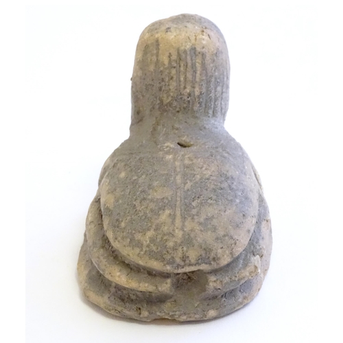 1210 - An Egyptian carved stone scarab sphinx seal. Approx. 2 1/2