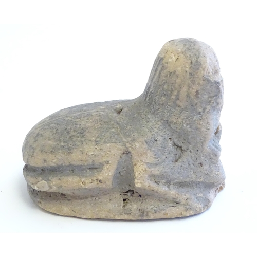 1210 - An Egyptian carved stone scarab sphinx seal. Approx. 2 1/2