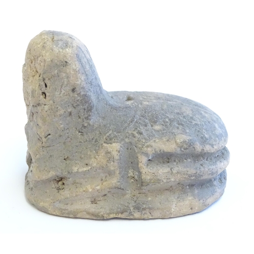 1210 - An Egyptian carved stone scarab sphinx seal. Approx. 2 1/2