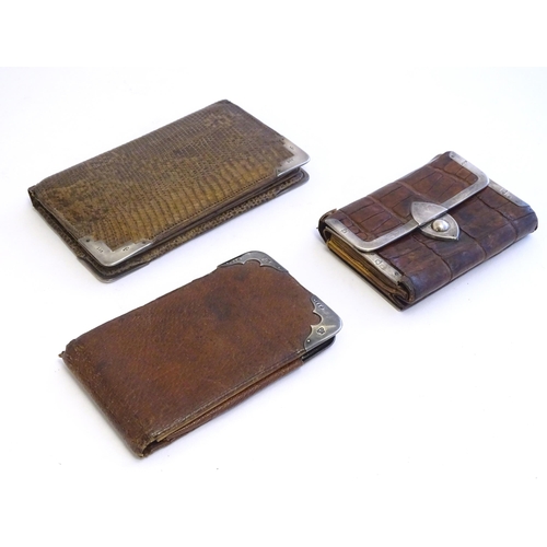 1214 - Three Victorian leather purses / wallets with silver mounts, one hallmarked London 1892, maker Drew ... 