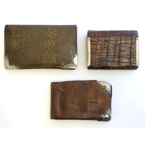 1214 - Three Victorian leather purses / wallets with silver mounts, one hallmarked London 1892, maker Drew ... 