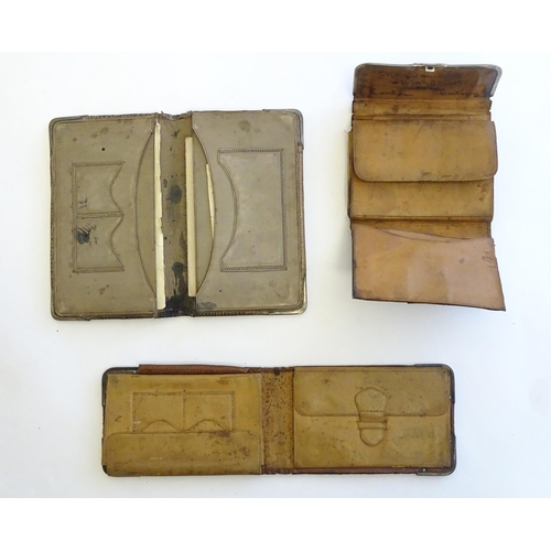 1214 - Three Victorian leather purses / wallets with silver mounts, one hallmarked London 1892, maker Drew ... 