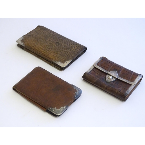 1214 - Three Victorian leather purses / wallets with silver mounts, one hallmarked London 1892, maker Drew ... 