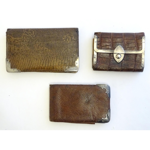 1214 - Three Victorian leather purses / wallets with silver mounts, one hallmarked London 1892, maker Drew ... 