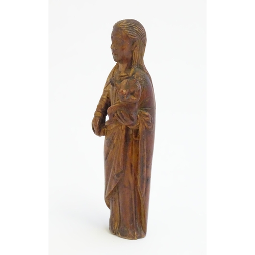 1220 - A 19thC Continental carved wooden model of mother and child, possible Madonna & Child. Approx. 5