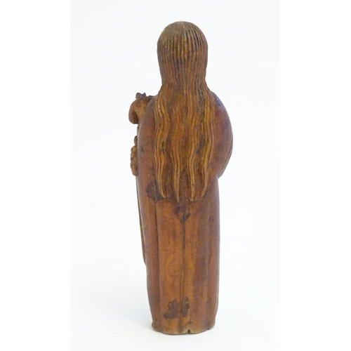 1220 - A 19thC Continental carved wooden model of mother and child, possible Madonna & Child. Approx. 5