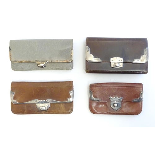 1249 - Four assorted leather purses / wallets with silver mounts, one hallmarked London 1899, maker Franz S... 