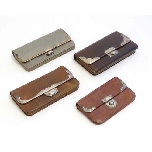 1249 - Four assorted leather purses / wallets with silver mounts, one hallmarked London 1899, maker Franz S... 