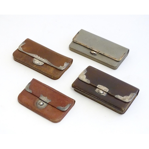 1249 - Four assorted leather purses / wallets with silver mounts, one hallmarked London 1899, maker Franz S... 