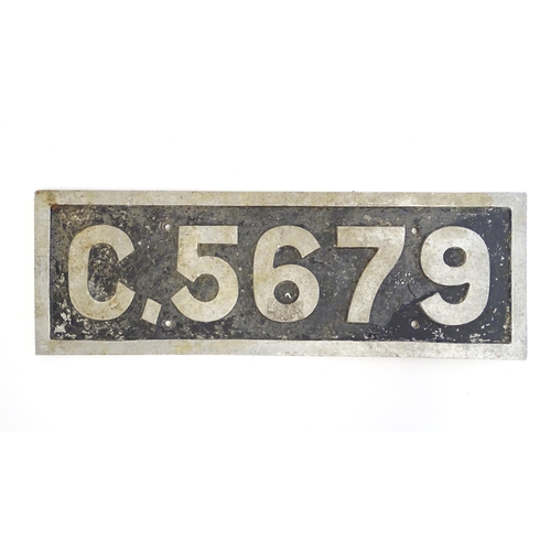 1254 - A mid 20thC aluminium railway registration plate, C.5679, 17 3/4