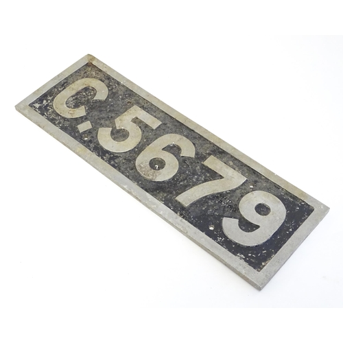 1254 - A mid 20thC aluminium railway registration plate, C.5679, 17 3/4