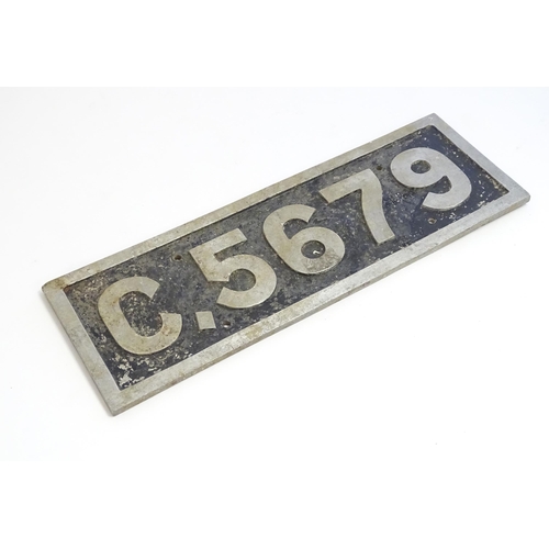 1254 - A mid 20thC aluminium railway registration plate, C.5679, 17 3/4