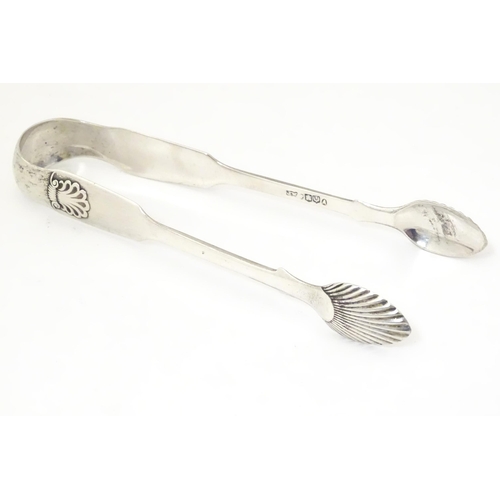 340 - Victorian Scottish silver sugar tongs with shell formed grips, hallmarked Edinburgh 1857, maker Jame... 