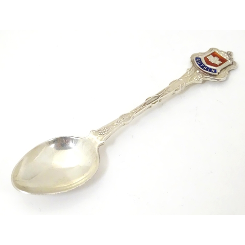 347 - Welsh Interest : A silver souvenir teaspoon with enamel shield decoration to handle titled Ruthin, h... 