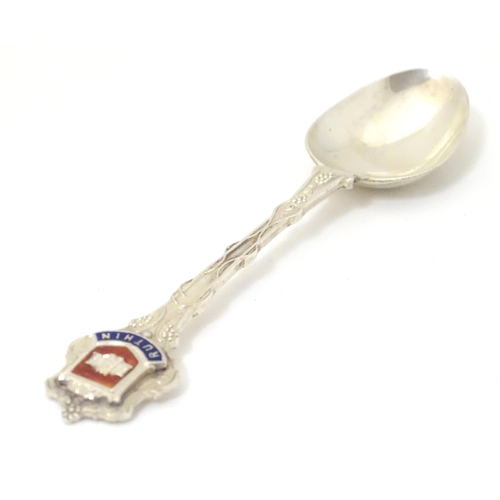 347 - Welsh Interest : A silver souvenir teaspoon with enamel shield decoration to handle titled Ruthin, h... 