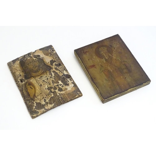 1173 - Two 19thC religious icons on panel, one depicting Jesus Christ, the other a saint, possibly St. Nich... 