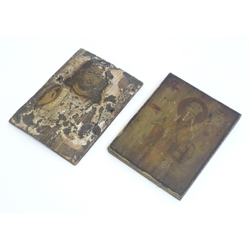 1173 - Two 19thC religious icons on panel, one depicting Jesus Christ, the other a saint, possibly St. Nich... 