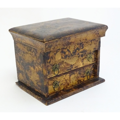 1181 - A Victorian simulated burr walnut jewellery box with lift lid and two drawers. Approx. 6 1/4