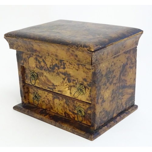 1181 - A Victorian simulated burr walnut jewellery box with lift lid and two drawers. Approx. 6 1/4