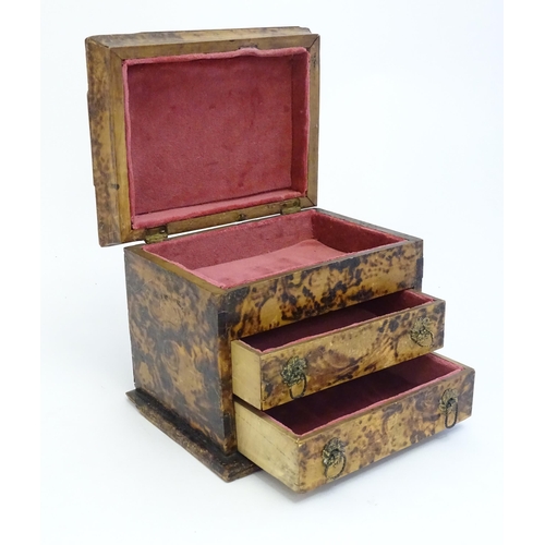 1181 - A Victorian simulated burr walnut jewellery box with lift lid and two drawers. Approx. 6 1/4